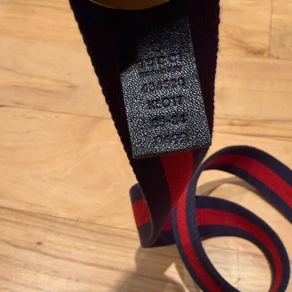 GUCCI red/blue belt with web motif and Gucci buckle in gold - Picture 3 of 4
